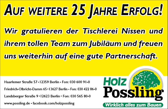 Holz-Possling Berlin gratuliert Holz-Possling Berlin gratuliert